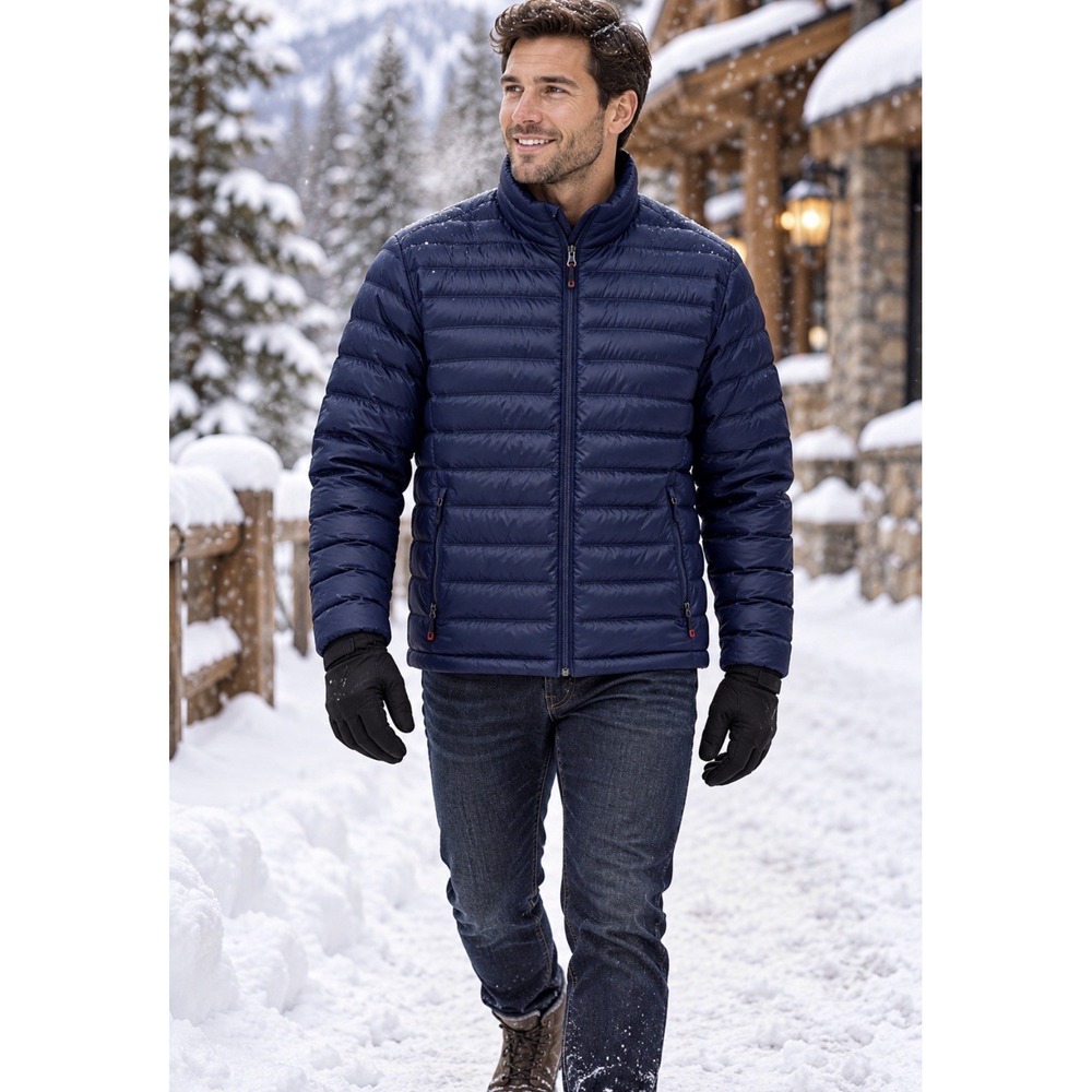 Weatherproof 32 Degrees Heat Puffer Jacket Mens XL Navy Blue Down Fill Coat